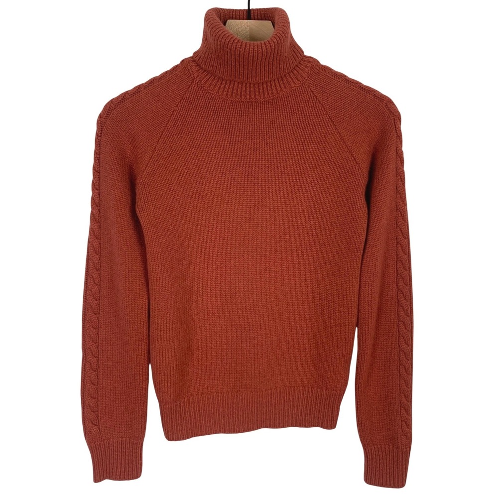 Cashmere Wool Cable Knit Sleeve Detail Turtleneck Sweater Women's Sz XS Orange